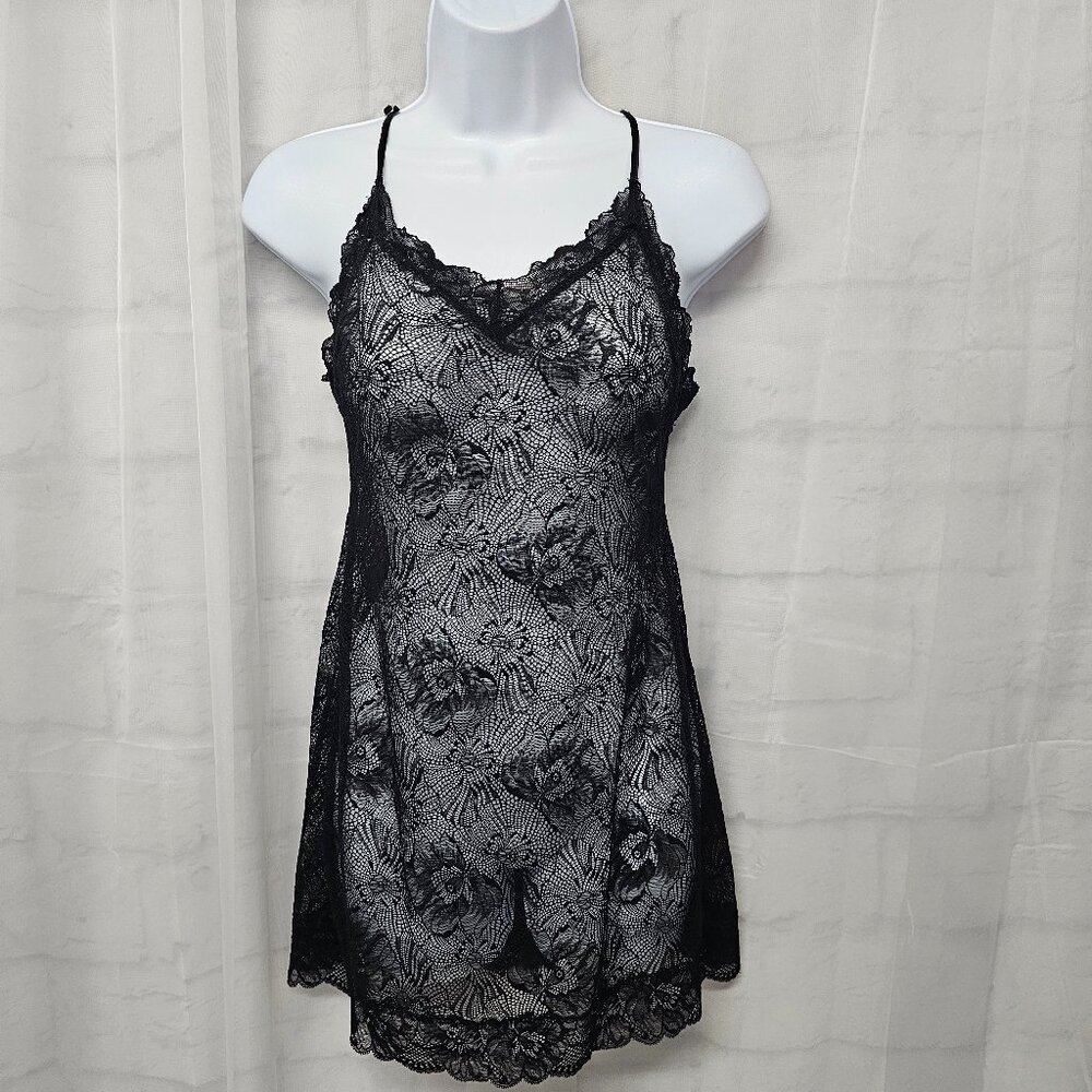 Victoria's Secret Y2K Babydoll Tank Black Lace Sheer Goth Fairy Whimsigoth S